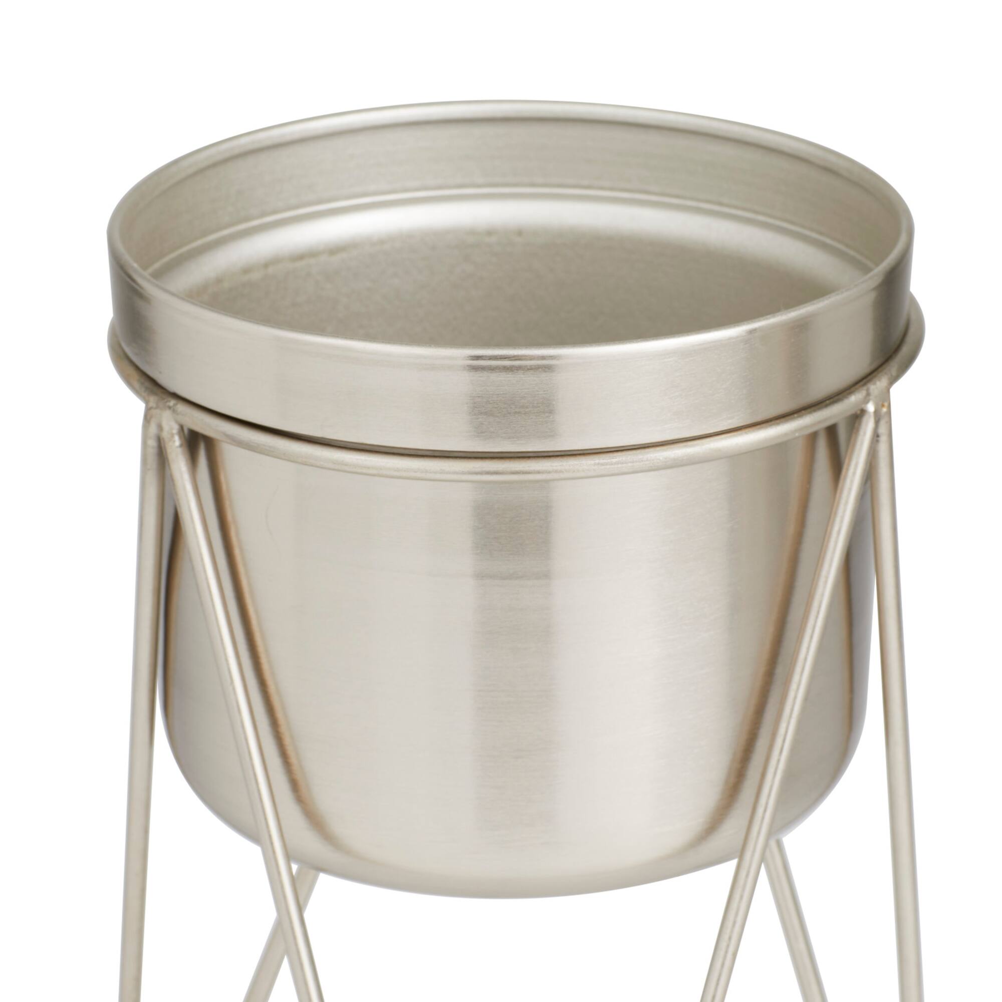 Set of 2 Silver Iron Modern Planter, 10" x 8"